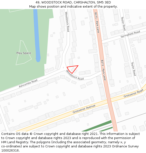 49, WOODSTOCK ROAD, CARSHALTON, SM5 3ED: Location map and indicative extent of plot