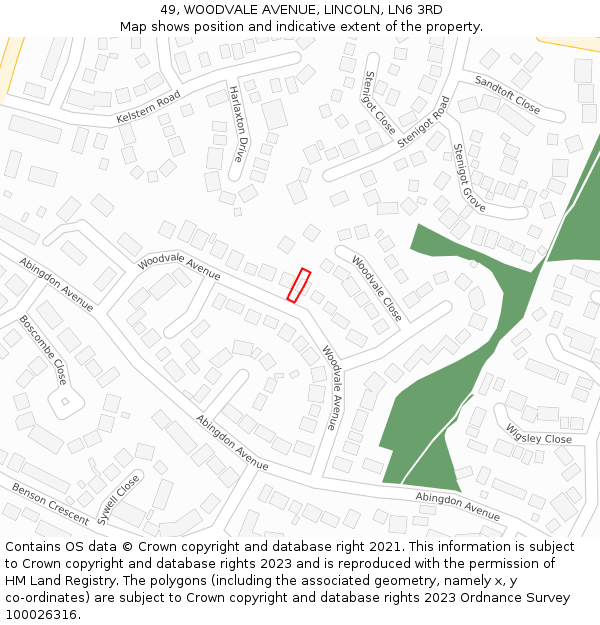 49, WOODVALE AVENUE, LINCOLN, LN6 3RD: Location map and indicative extent of plot