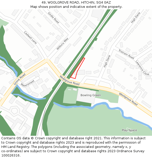 49, WOOLGROVE ROAD, HITCHIN, SG4 0AZ: Location map and indicative extent of plot