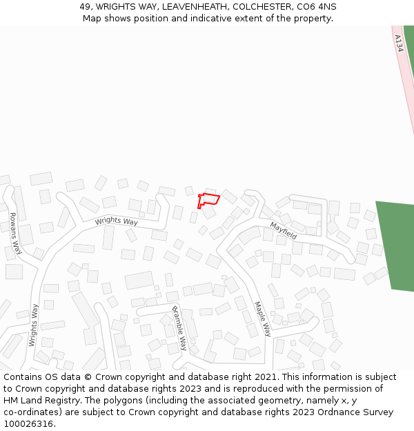 49, WRIGHTS WAY, LEAVENHEATH, COLCHESTER, CO6 4NS: Location map and indicative extent of plot
