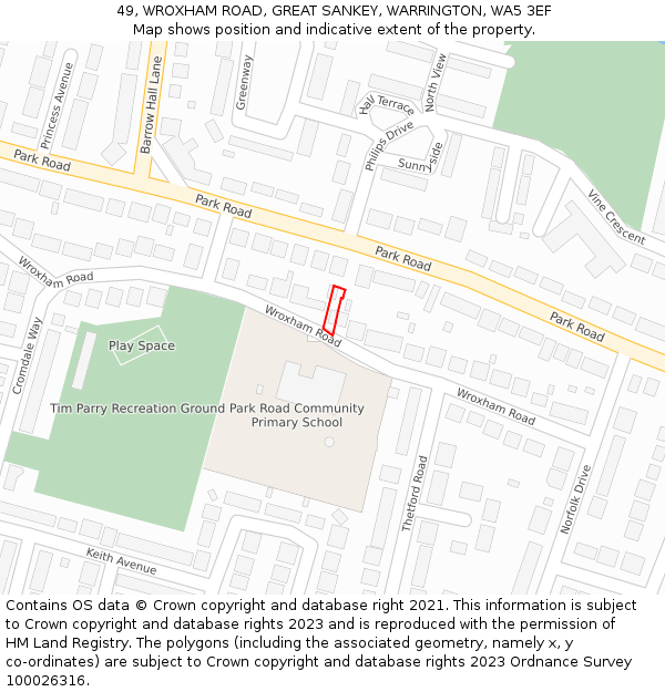 49, WROXHAM ROAD, GREAT SANKEY, WARRINGTON, WA5 3EF: Location map and indicative extent of plot