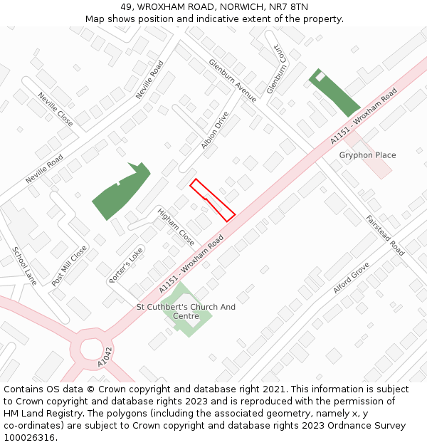 49, WROXHAM ROAD, NORWICH, NR7 8TN: Location map and indicative extent of plot