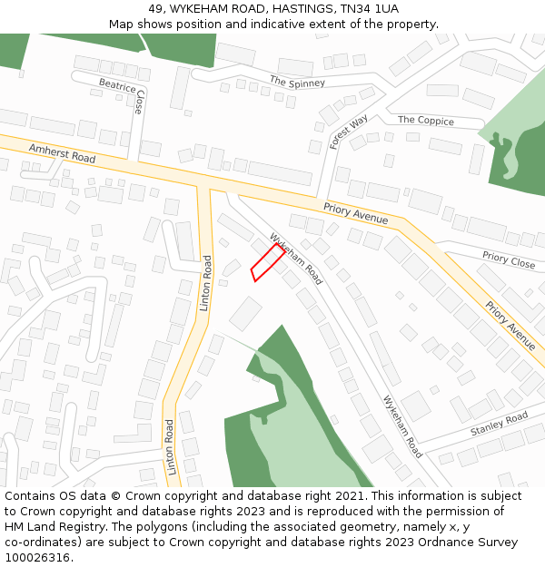49, WYKEHAM ROAD, HASTINGS, TN34 1UA: Location map and indicative extent of plot