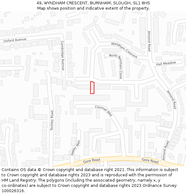 49, WYNDHAM CRESCENT, BURNHAM, SLOUGH, SL1 8HS: Location map and indicative extent of plot