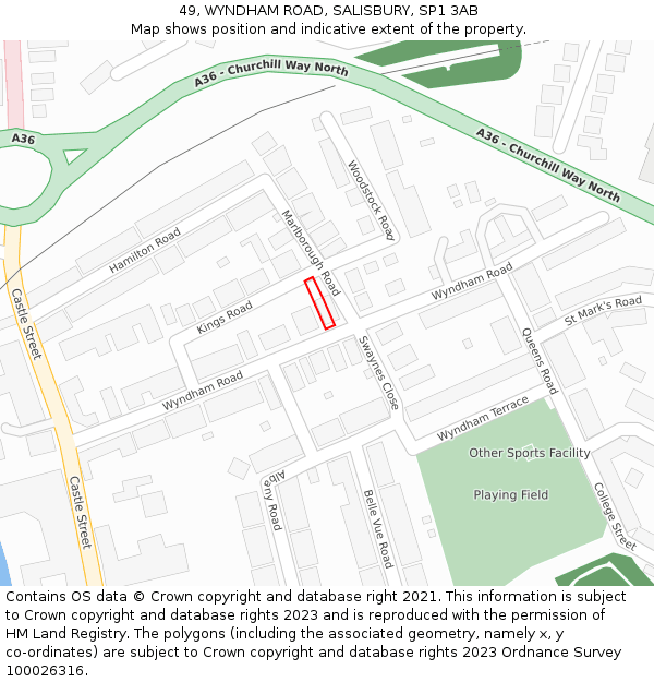 49, WYNDHAM ROAD, SALISBURY, SP1 3AB: Location map and indicative extent of plot
