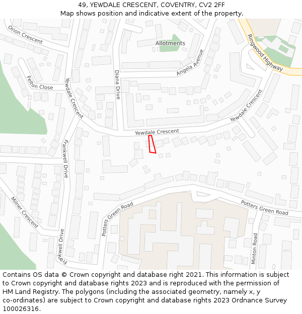 49, YEWDALE CRESCENT, COVENTRY, CV2 2FF: Location map and indicative extent of plot