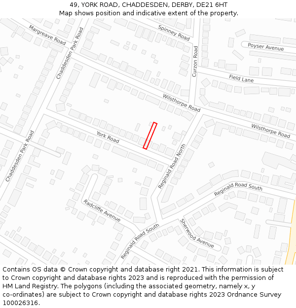 49, YORK ROAD, CHADDESDEN, DERBY, DE21 6HT: Location map and indicative extent of plot