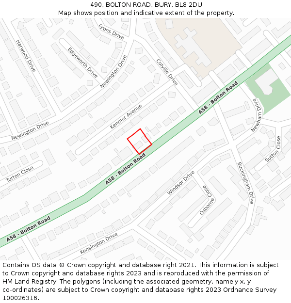 490, BOLTON ROAD, BURY, BL8 2DU: Location map and indicative extent of plot