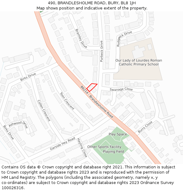 490, BRANDLESHOLME ROAD, BURY, BL8 1JH: Location map and indicative extent of plot