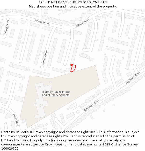 490, LINNET DRIVE, CHELMSFORD, CM2 8AN: Location map and indicative extent of plot