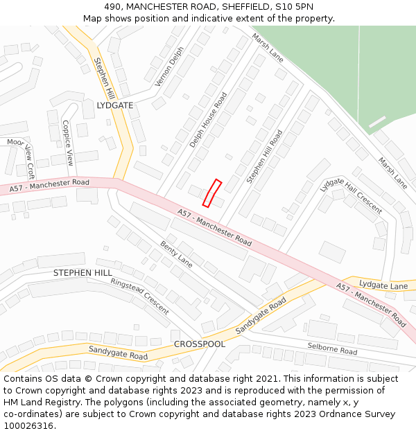 490, MANCHESTER ROAD, SHEFFIELD, S10 5PN: Location map and indicative extent of plot