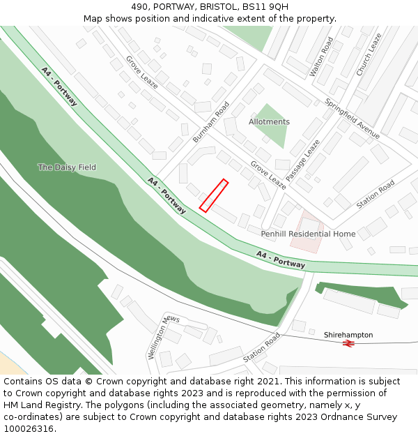 490, PORTWAY, BRISTOL, BS11 9QH: Location map and indicative extent of plot