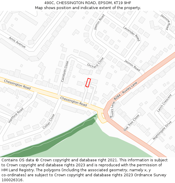 490C, CHESSINGTON ROAD, EPSOM, KT19 9HF: Location map and indicative extent of plot