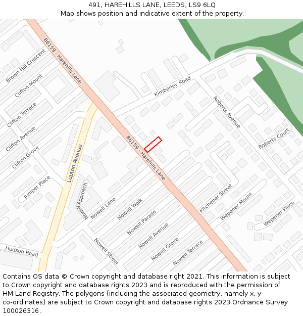 491, HAREHILLS LANE, LEEDS, LS9 6LQ: Location map and indicative extent of plot