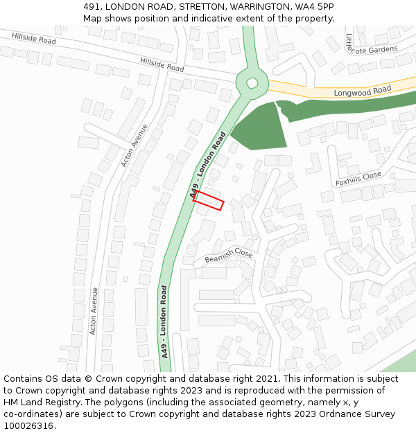 491, LONDON ROAD, STRETTON, WARRINGTON, WA4 5PP: Location map and indicative extent of plot