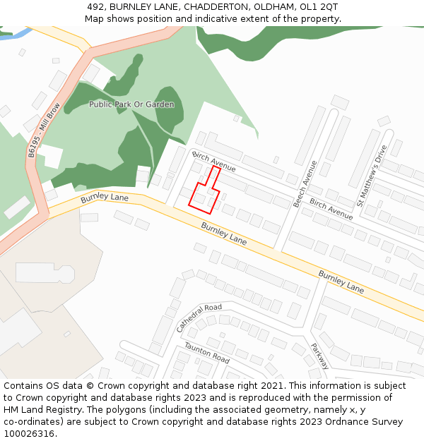 492, BURNLEY LANE, CHADDERTON, OLDHAM, OL1 2QT: Location map and indicative extent of plot