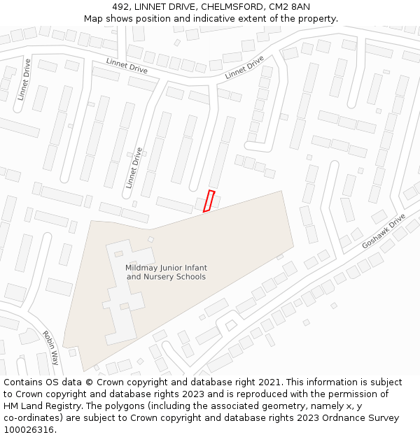 492, LINNET DRIVE, CHELMSFORD, CM2 8AN: Location map and indicative extent of plot