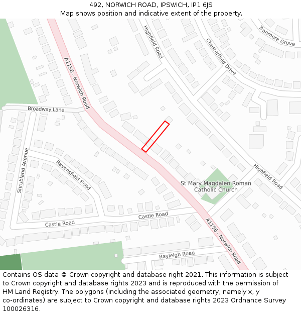492, NORWICH ROAD, IPSWICH, IP1 6JS: Location map and indicative extent of plot