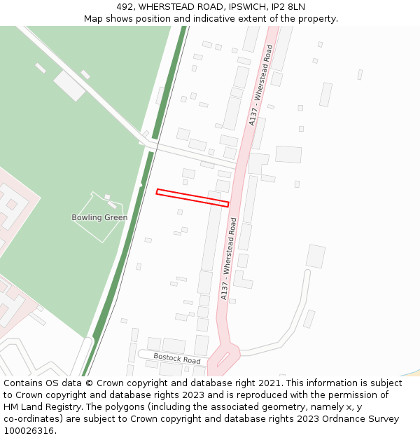 492, WHERSTEAD ROAD, IPSWICH, IP2 8LN: Location map and indicative extent of plot