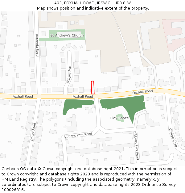 493, FOXHALL ROAD, IPSWICH, IP3 8LW: Location map and indicative extent of plot