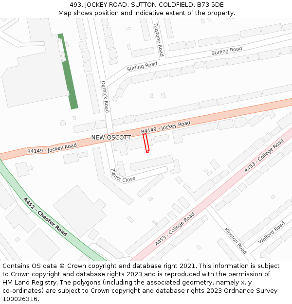 493, JOCKEY ROAD, SUTTON COLDFIELD, B73 5DE: Location map and indicative extent of plot