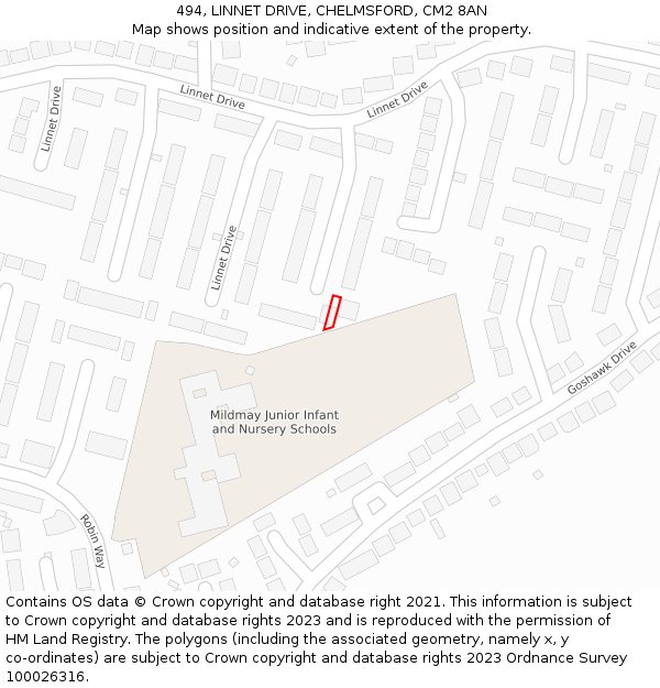 494, LINNET DRIVE, CHELMSFORD, CM2 8AN: Location map and indicative extent of plot