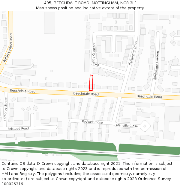 495, BEECHDALE ROAD, NOTTINGHAM, NG8 3LF: Location map and indicative extent of plot