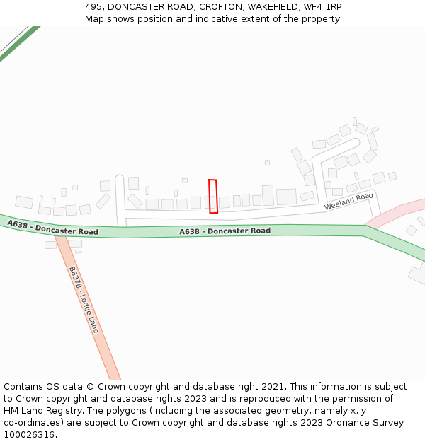 495, DONCASTER ROAD, CROFTON, WAKEFIELD, WF4 1RP: Location map and indicative extent of plot