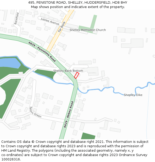 495, PENISTONE ROAD, SHELLEY, HUDDERSFIELD, HD8 8HY: Location map and indicative extent of plot