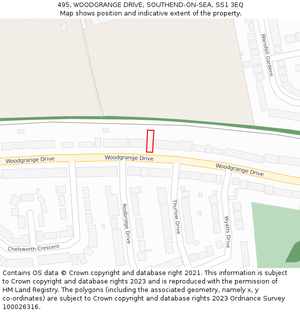 495, WOODGRANGE DRIVE, SOUTHEND-ON-SEA, SS1 3EQ: Location map and indicative extent of plot
