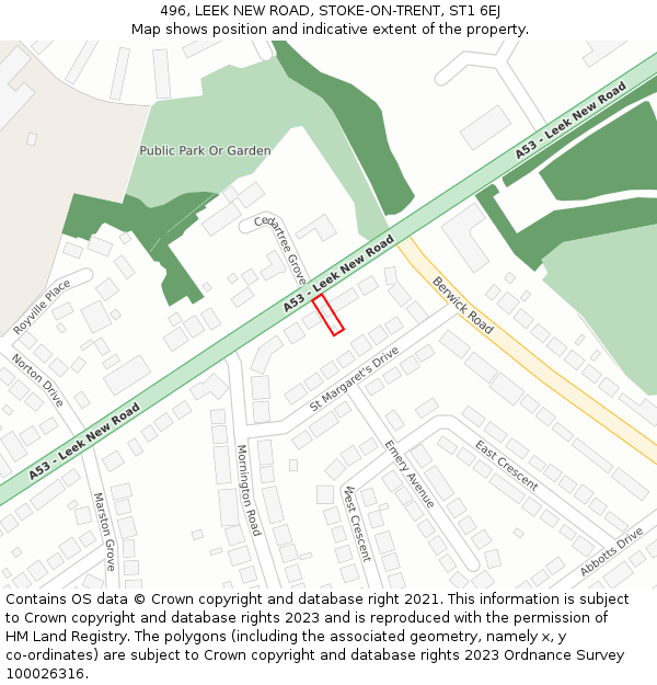496, LEEK NEW ROAD, STOKE-ON-TRENT, ST1 6EJ: Location map and indicative extent of plot