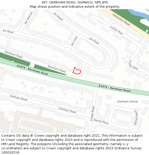 497, DEREHAM ROAD, NORWICH, NR5 8TA: Location map and indicative extent of plot