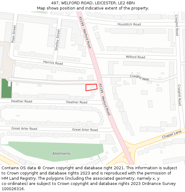 497, WELFORD ROAD, LEICESTER, LE2 6BN: Location map and indicative extent of plot
