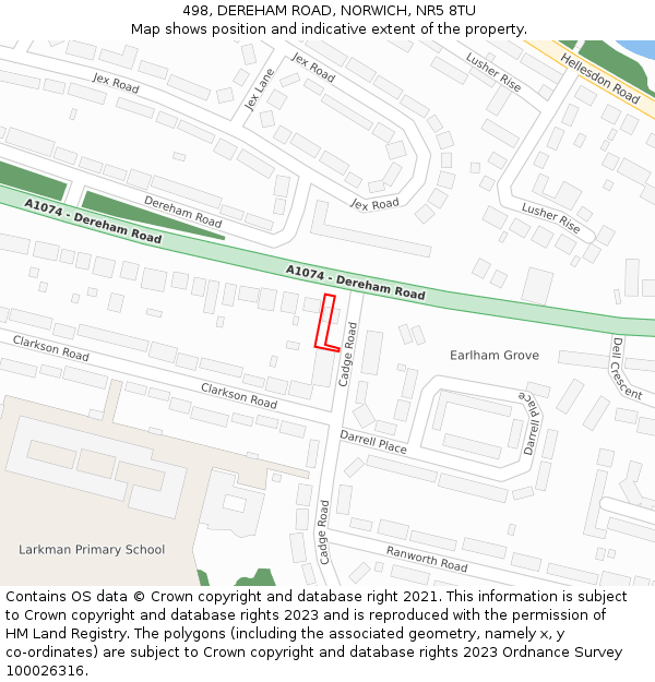 498, DEREHAM ROAD, NORWICH, NR5 8TU: Location map and indicative extent of plot