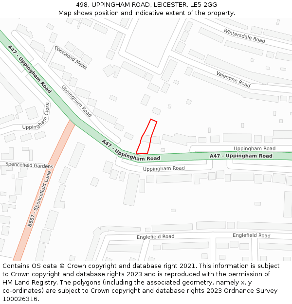 498, UPPINGHAM ROAD, LEICESTER, LE5 2GG: Location map and indicative extent of plot