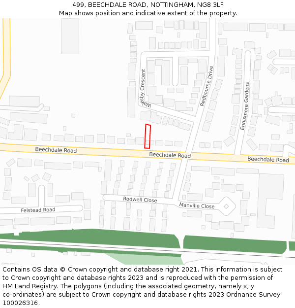 499, BEECHDALE ROAD, NOTTINGHAM, NG8 3LF: Location map and indicative extent of plot