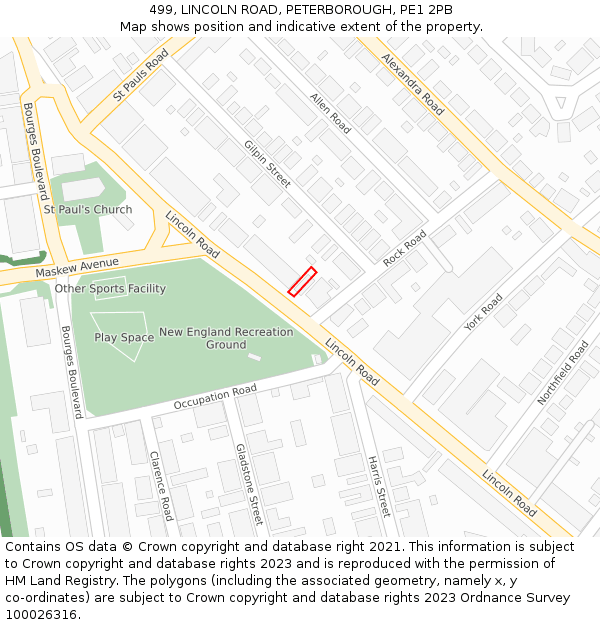 499, LINCOLN ROAD, PETERBOROUGH, PE1 2PB: Location map and indicative extent of plot