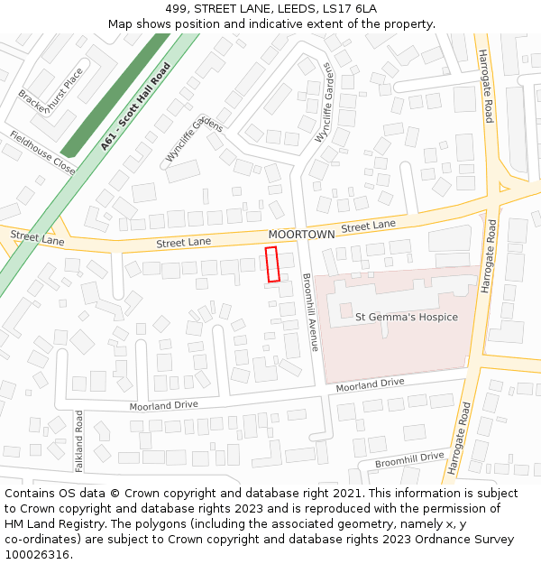 499, STREET LANE, LEEDS, LS17 6LA: Location map and indicative extent of plot