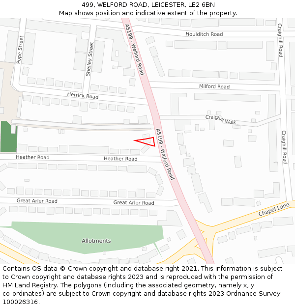 499, WELFORD ROAD, LEICESTER, LE2 6BN: Location map and indicative extent of plot