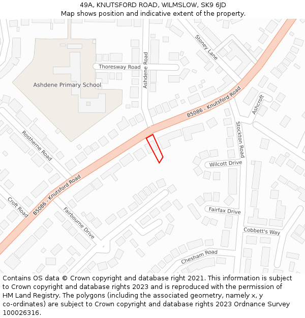 49A, KNUTSFORD ROAD, WILMSLOW, SK9 6JD: Location map and indicative extent of plot