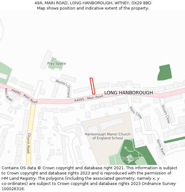 49A, MAIN ROAD, LONG HANBOROUGH, WITNEY, OX29 8BD: Location map and indicative extent of plot