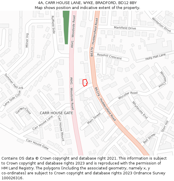 4A, CARR HOUSE LANE, WYKE, BRADFORD, BD12 8BY: Location map and indicative extent of plot