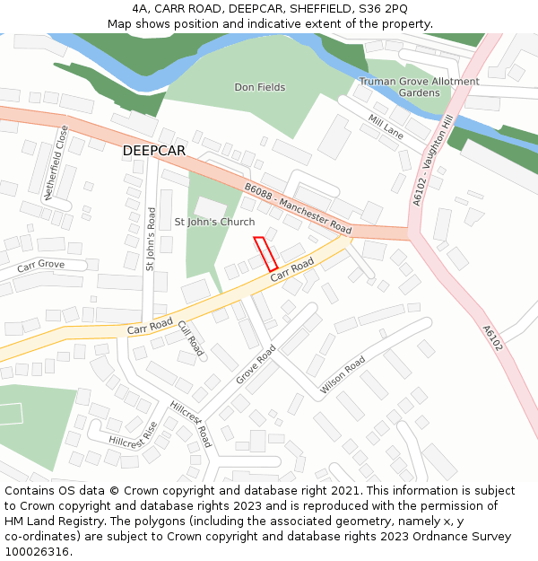 4A, CARR ROAD, DEEPCAR, SHEFFIELD, S36 2PQ: Location map and indicative extent of plot