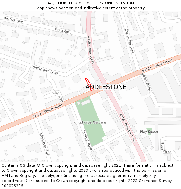 4A, CHURCH ROAD, ADDLESTONE, KT15 1RN: Location map and indicative extent of plot