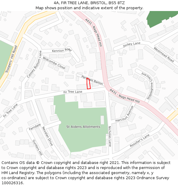 4A, FIR TREE LANE, BRISTOL, BS5 8TZ: Location map and indicative extent of plot