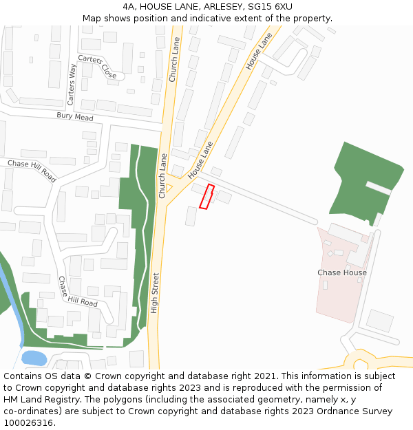 4A, HOUSE LANE, ARLESEY, SG15 6XU: Location map and indicative extent of plot