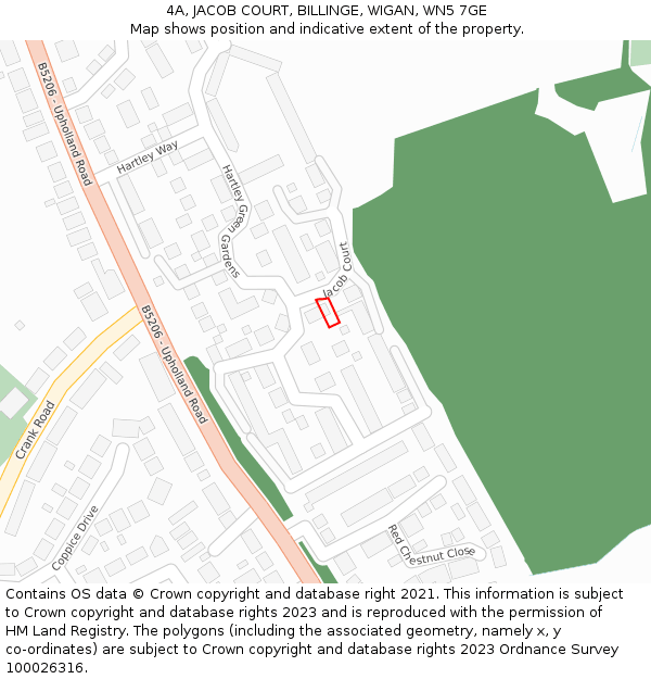 4A, JACOB COURT, BILLINGE, WIGAN, WN5 7GE: Location map and indicative extent of plot