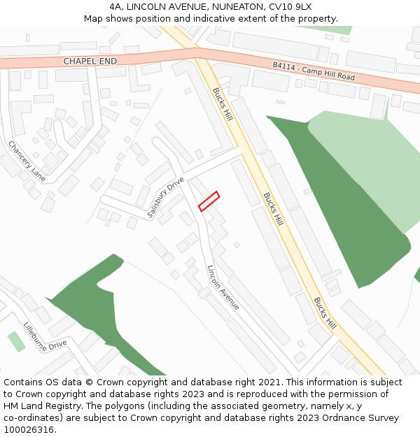 4A, LINCOLN AVENUE, NUNEATON, CV10 9LX: Location map and indicative extent of plot