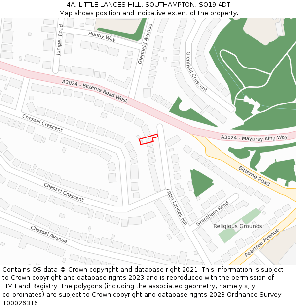 4A, LITTLE LANCES HILL, SOUTHAMPTON, SO19 4DT: Location map and indicative extent of plot