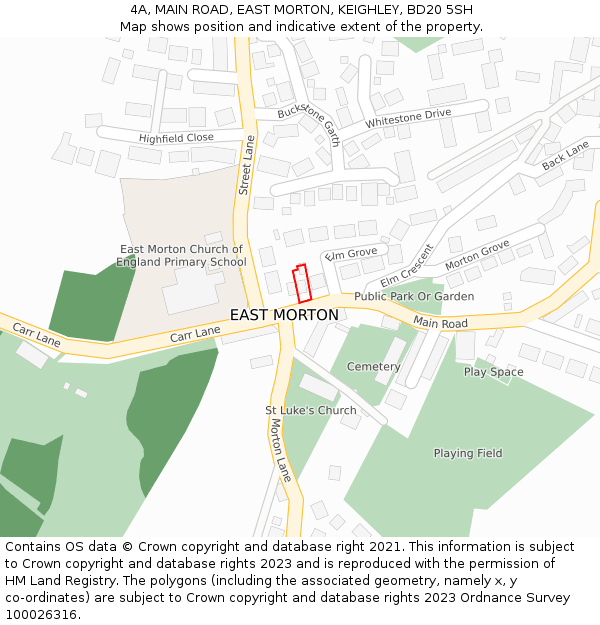 4A, MAIN ROAD, EAST MORTON, KEIGHLEY, BD20 5SH: Location map and indicative extent of plot